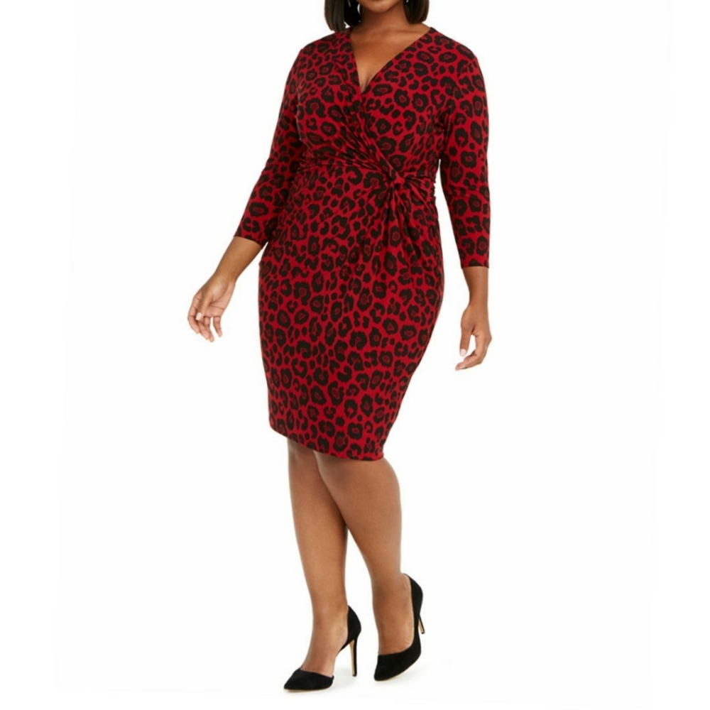 🆕️➕ Anne Klein 💜 Red Animal Print Dress